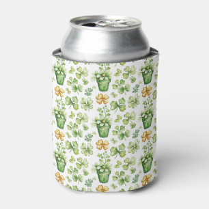 Watercolor Clover Pattern Can Cooler