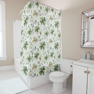 Watercolor Clover Pattern – Green & Neutral  Shower Curtain