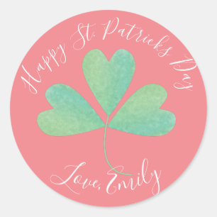 Watercolor Clover St. Patricks Day Treat Pink Classic Round Sticker