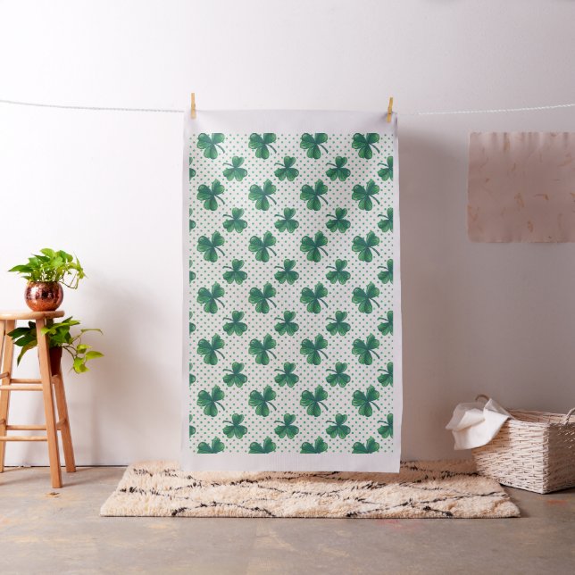 Watercolor Clovers and Polka Dots Pattern Fabric (In Situ)