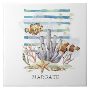 Watercolor CLOWN FISH Design, Beach MARGATE Tile
