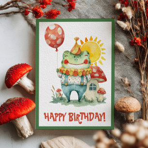 Watercolor Clown Frog Whimsical Happy Birthday  Postcard