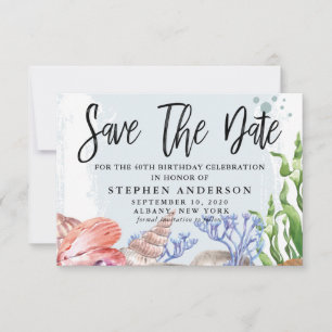 Watercolor Coastal 40th Birthday Party Save The Date