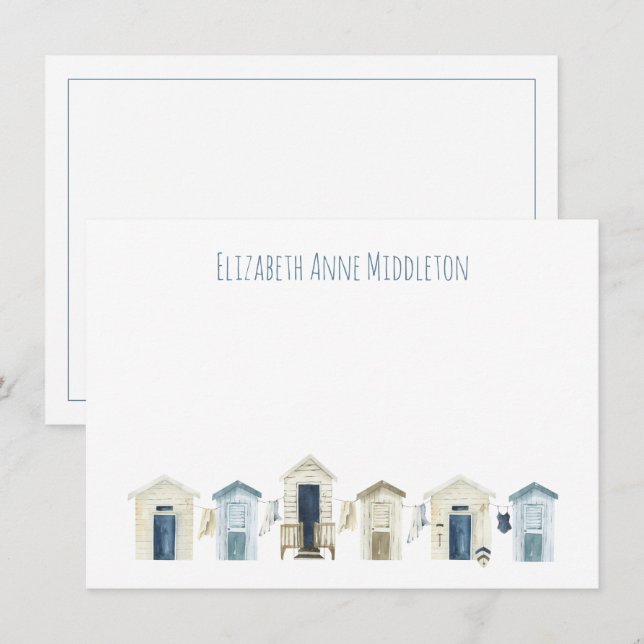 Watercolor Coastal Beach Huts Personalised Card (Front/Back)