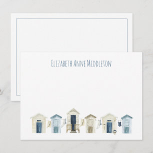 Watercolor Coastal Beach Huts Personalised Card