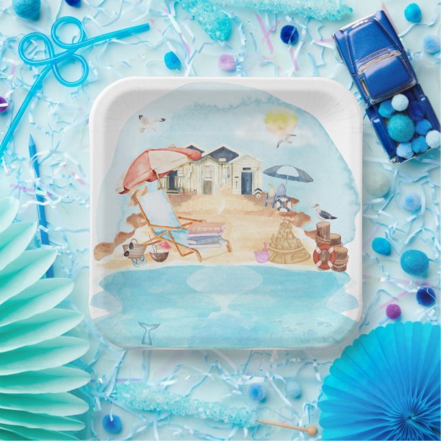 Watercolor Coastal Beach Scene Paper Plate (Party)
