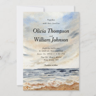 Watercolor Coastal Beach Wedding Invitation