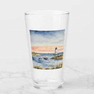 Watercolor Coastal Beachy Ocean Lighthouse Glass