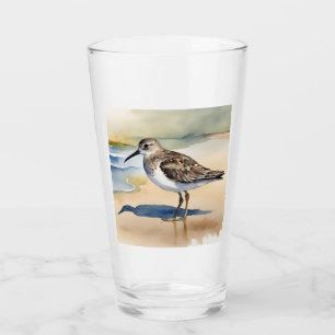 Watercolor Coastal Beachy Ocean Sandpiper Glass
