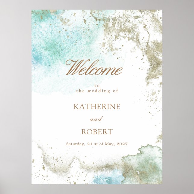 Watercolor Coastal Budget Photo Wedding Poster (Front)