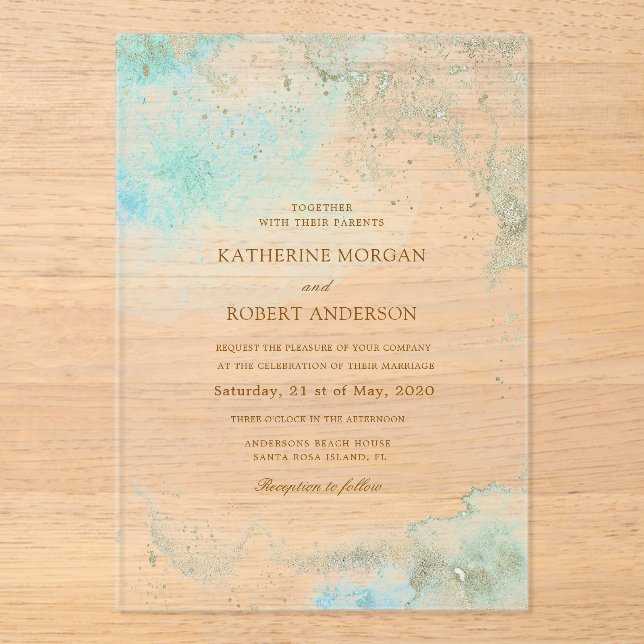 Watercolor Coastal Budget Wedding Acrylic Invitations (Front)