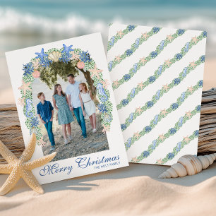Watercolor Coastal Christmas Garland Photo Holiday Card