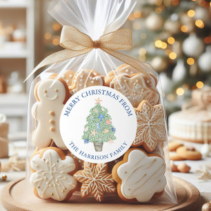 Watercolor Coastal Christmas Tree Gift Classic Round Sticker