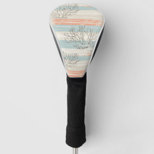 Watercolor Coastal Coral & Seashell Waves (1) Golf Head Cover