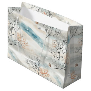 Watercolor Coastal Coral & Seashell Waves (1) Large Gift Bag
