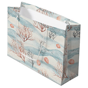 Watercolor Coastal Coral & Seashell Waves (2) Large Gift Bag