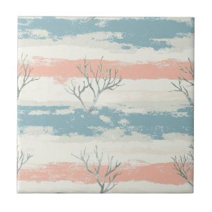 Watercolor Coastal Coral & Seashell Waves (2) Tile