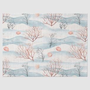 Watercolor Coastal Coral & Seashell Waves (2) Tissue Paper