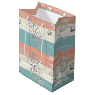 Watercolor Coastal Coral & Seashell Waves (3) Medium Gift Bag