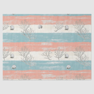 Watercolor Coastal Coral & Seashell Waves (3) Tissue Paper