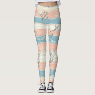 Watercolor Coastal Coral & Seashell Waves (4) Leggings