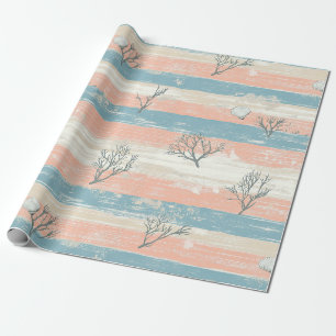 Watercolor Coastal Coral & Seashell Waves (4) Wrapping Paper
