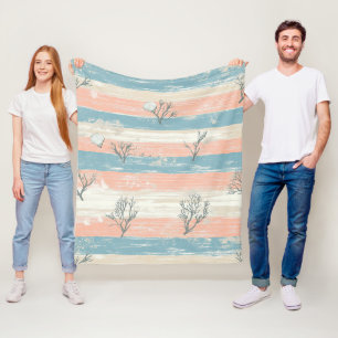 Watercolor Coastal Coral & Seashell Waves (5) Fleece Blanket