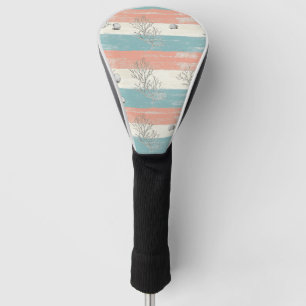 Watercolor Coastal Coral & Seashell Waves (5) Golf Head Cover