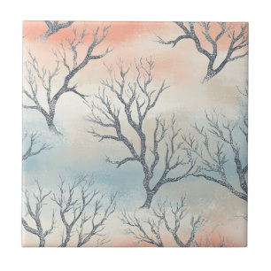 Watercolor Coastal Coral & Seashell Waves (6) Tile