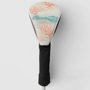 Watercolor Coastal Coral & Seashell Waves (8) Golf Head Cover