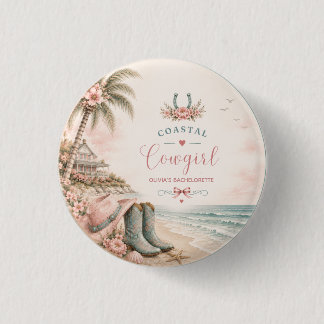 Watercolor, coastal cowgirl bachelorette party 3 cm round badge