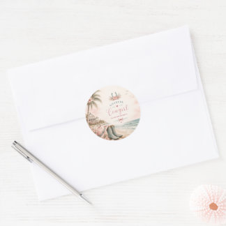 Watercolor, coastal cowgirl bachelorette party classic round sticker