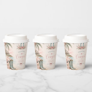Watercolor, coastal cowgirl bachelorette party paper cups