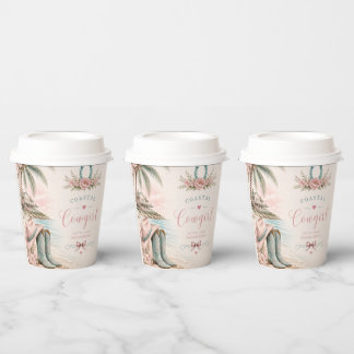Watercolor, coastal cowgirl bachelorette party paper cups