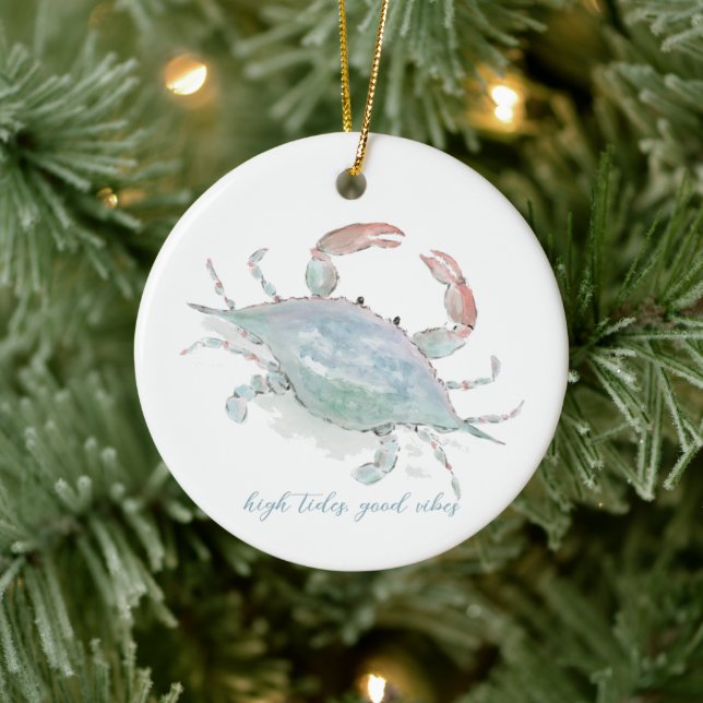 Watercolor Coastal Crab Ceramic Tree Decoration (Tree)
