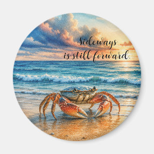 Watercolor Coastal Crab on Sandy Beach w/ Quote Magnet