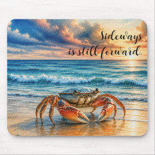 Watercolor Coastal Crab on Sandy Beach w/ Quote Mouse Mat
