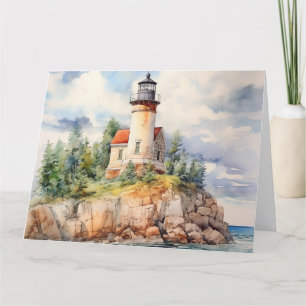 Watercolor Coastal Lighthouse Background Thank You Card