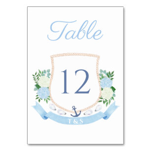 Watercolor Coastal Monogram Crest Wedding Table Number
