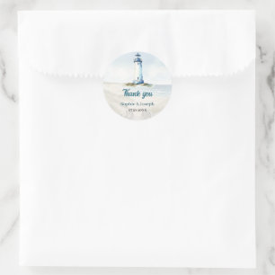 Watercolor Coastal New England Wedding Thank You Classic Round Sticker
