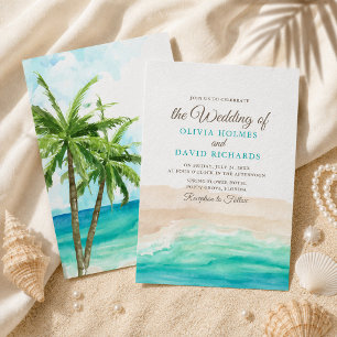 Watercolor Coastal Ocean Beach Wedding Invitation