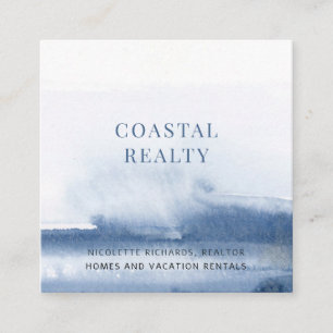 Watercolor Coastal Ocean Realtor Real Estate  Square Business Card