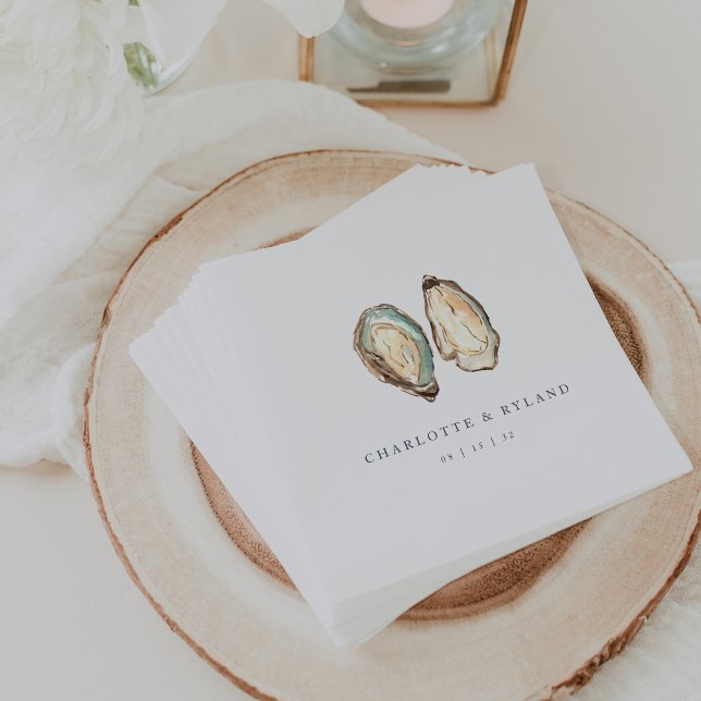 Watercolor Coastal Oyster Wedding Napkin (Creator Uploaded)