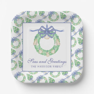 Watercolor Coastal Oyster Wreath Personalised Paper Plate