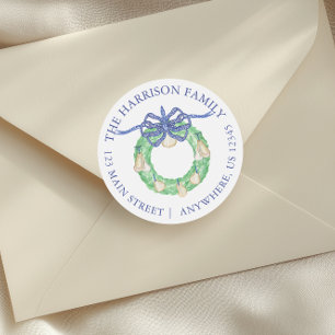 Watercolor Coastal Oyster Wreath Return Address Classic Round Sticker