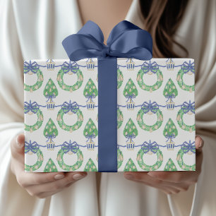 Watercolor Coastal Oyster Wreaths and Topiary Wrapping Paper