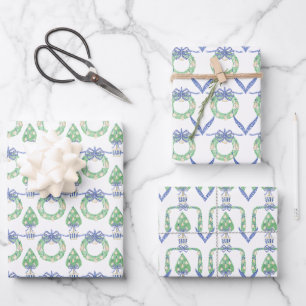 Watercolor Coastal Oyster Wreaths and Topiary Wrapping Paper Sheet