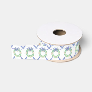 Watercolor Coastal Oyster Wreaths Grosgrain Ribbon