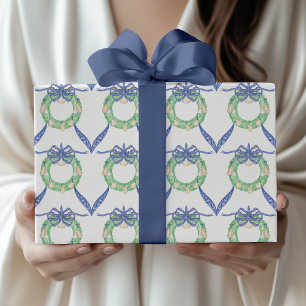 Watercolor Coastal Oyster Wreaths Wrapping Paper