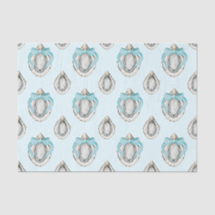 Watercolor Coastal Oysters Blue Bow Tissue Paper